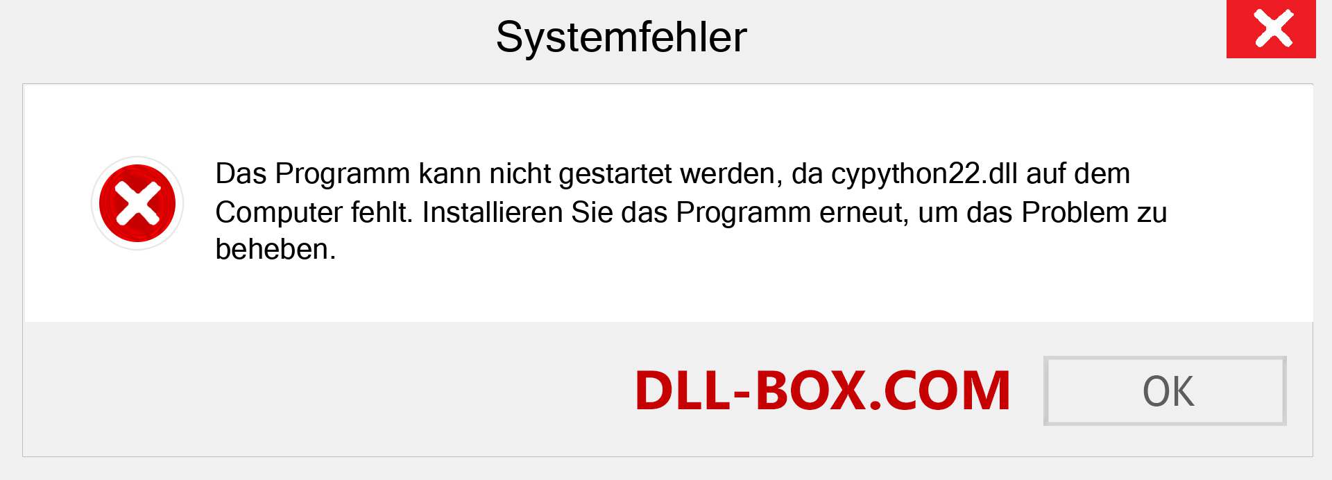 cypython22.dll-Datei fehlt?. Download für Windows 7, 8, 10 - Fix cypython22 dll Missing Error unter Windows, Fotos, Bildern