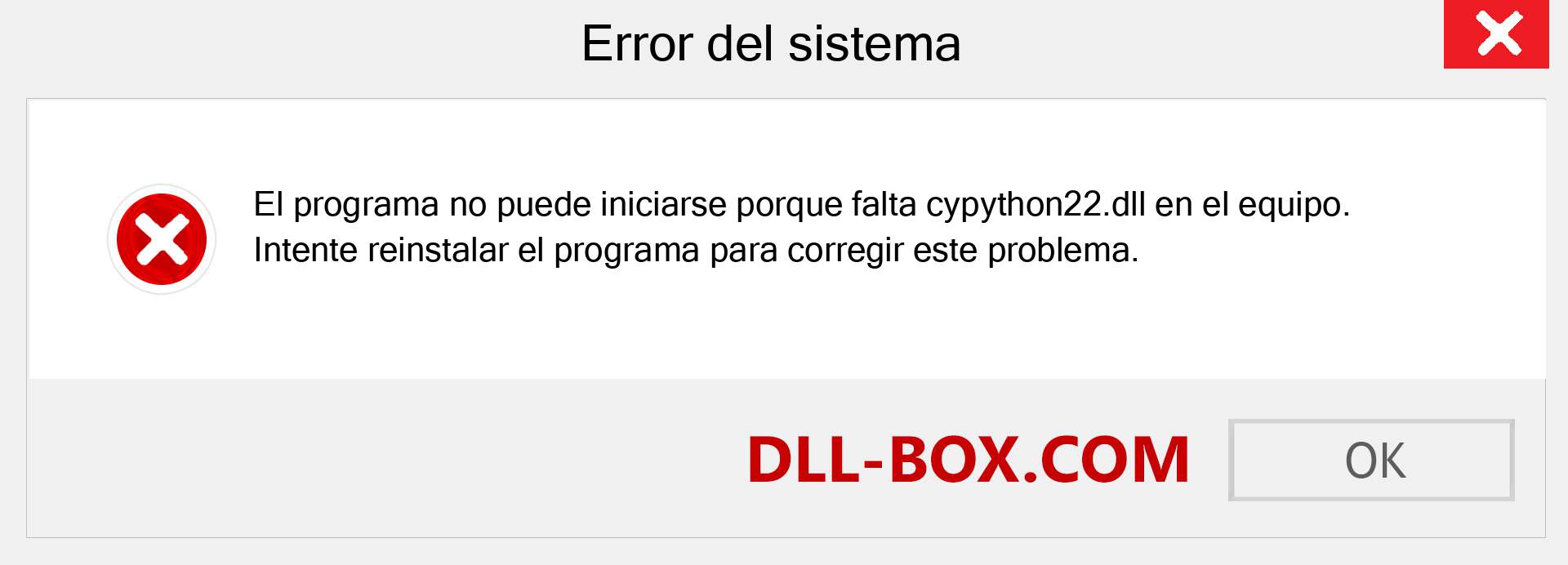 ¿Falta el archivo cypython22.dll ?. Descargar para Windows 7, 8, 10 - Corregir cypython22 dll Missing Error en Windows, fotos, imágenes